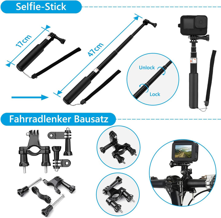 Zubehör Set Kit Bundle für GoPro Hero 13 Black, oGoDeal Wasserdicht Schutzhülle Wasserdicht Gehäuse