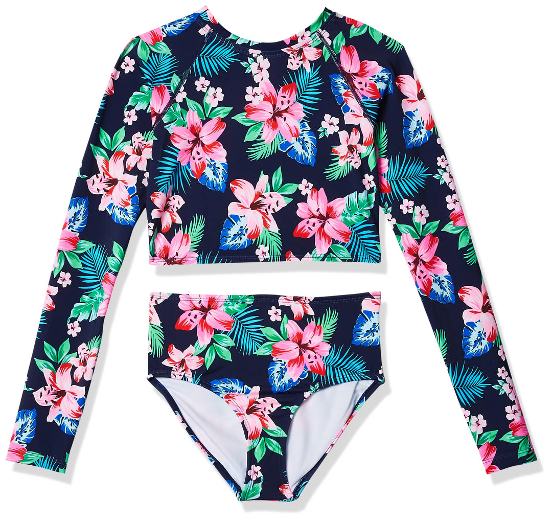 Kanu Surf Girls' Long Sleeve Rashguard Two Piece Swim Set