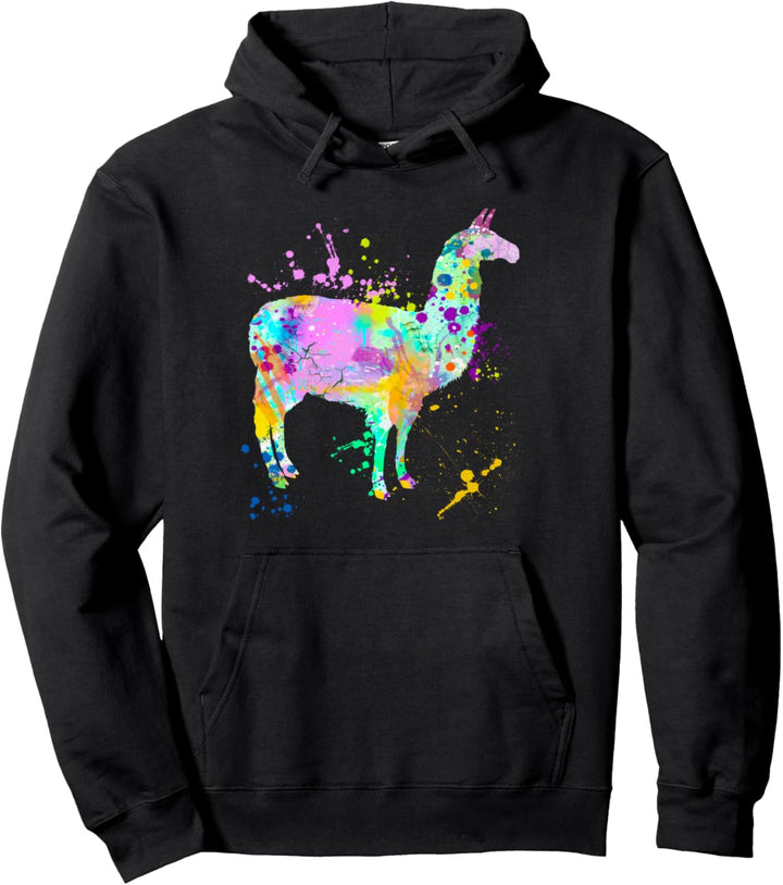 Lama Farbspritzer Silhouette Grafik Haustier Besitzer Pullover Hoodie