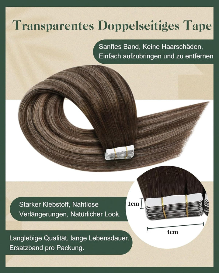 Ugeat Tape Echthaar Extensions Dunkelbraun Balayage Invisible Tape Extensions Echthaar Aschblond Omb