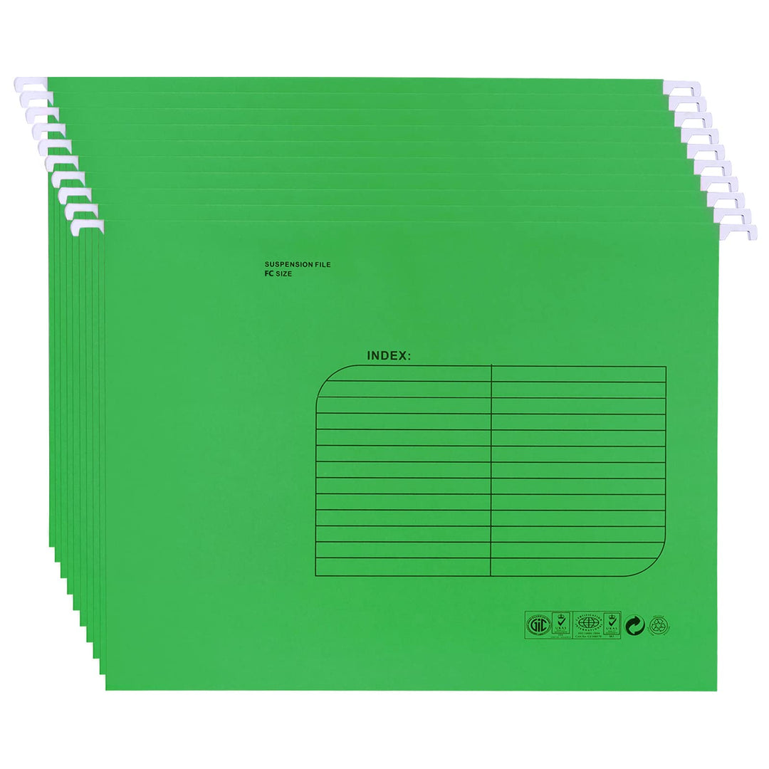 Foolscap Hängemappen mit Lasche und Karteneinsätzen (25 Stück, grün) Verstärkte Hängeordner FC-Gröss