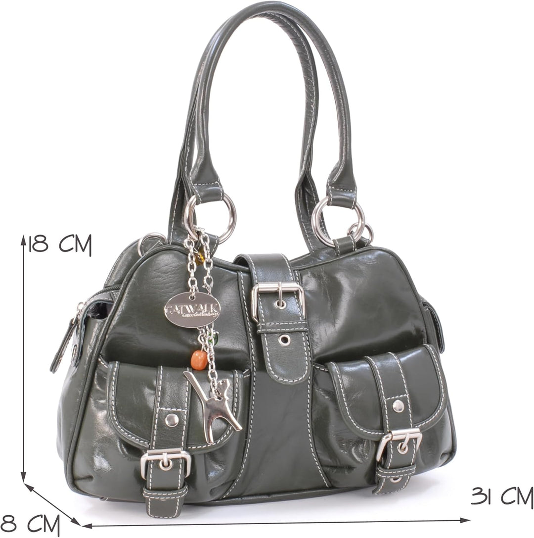 Catwalk Collection Handbags - Damen Leder Henkeltasche - Umhängetasche/Handtasche Mittelgross - Vers