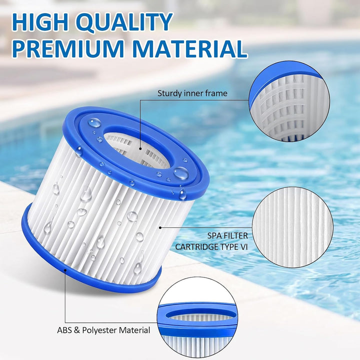 4 Stück Filter VI für Pool Kompatibel mit 58323 für Best-Way, Lay-Z-Spa | Starke Filterung, waschbar