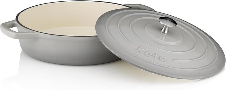 kela Bräter Calido, Ø 28 cm, 3,2 L, Gusseisen, hellgrau, rund, Allherdboden, emailliert, hitzebestän