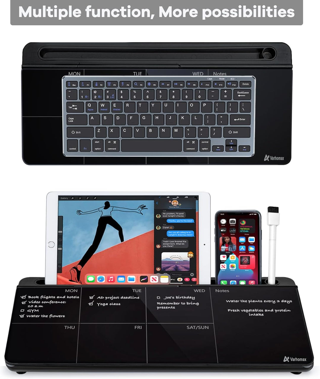 Varhomax Schreibtisch Organizer, Desktop Whiteboard Wochenplaner Glas Schwarz Mit Aufbewahrung Abwis
