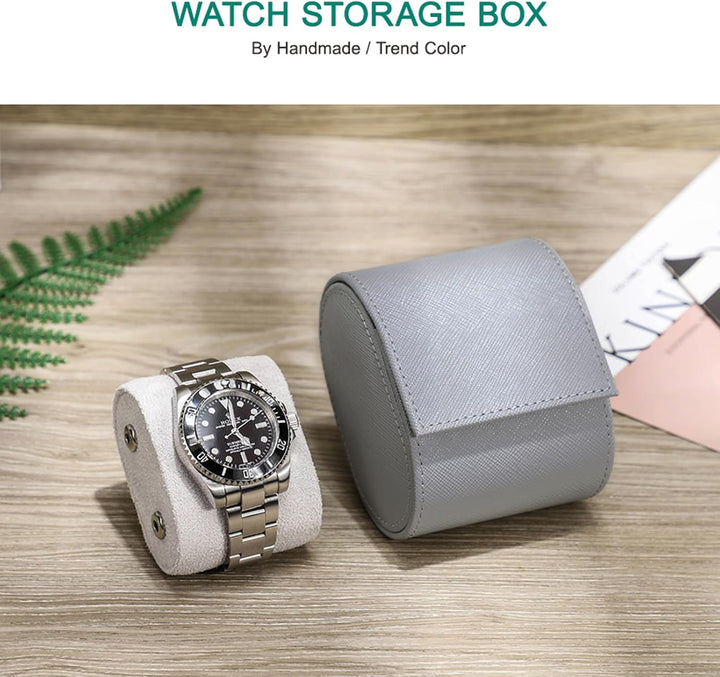 Hiram Uhrenkoffer aus Echtem Leder für 1 Uhr, Echtes Handgefertigtes Saffiano-Leder, Reiseuhr, Tragb