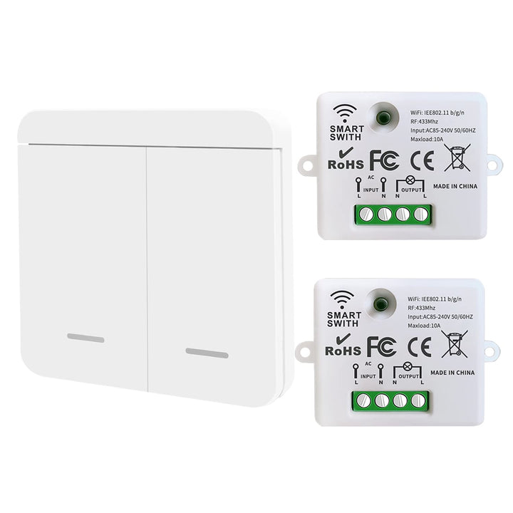 DieseRC Mini Wireless WiFi Switch, 2500W 10A RF Relais Fernbedienung 2 Empfänger mit 1 Wireless Wand