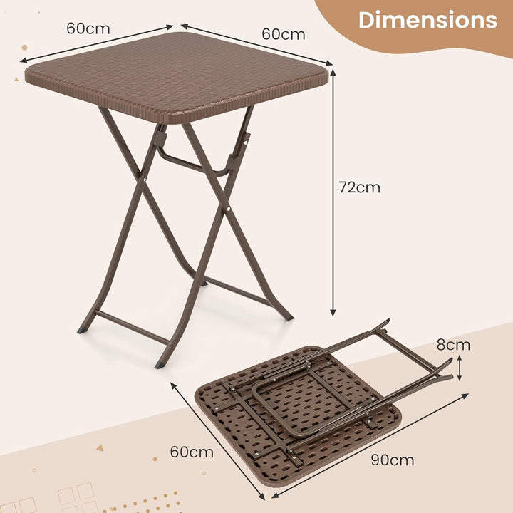 GIANTEX Klappbarer Balkontisch, quadratischer Gartentisch für 4 Personen mit Rattanstruktur, HDPE-Ti