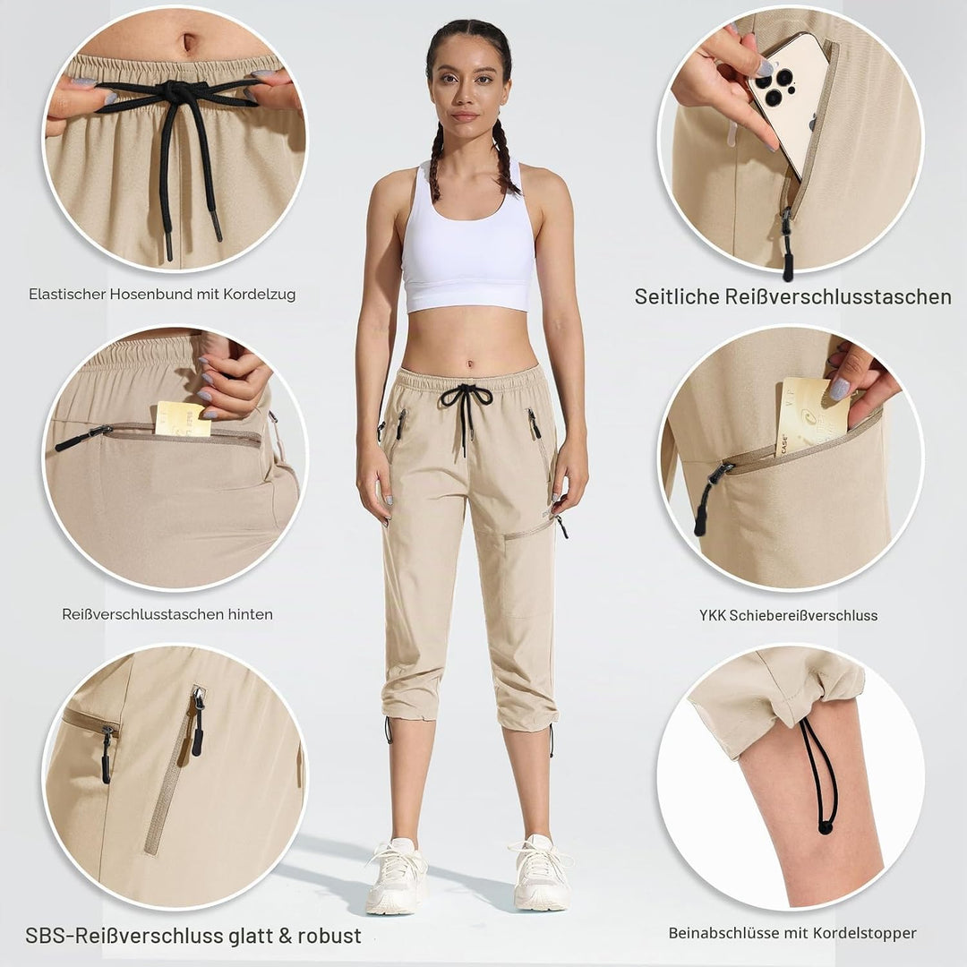 MOCOLY Damen Wanderhose Cargohose Wasserdicht Elastische Outdoorhose Cargo Jogginghose Trekkinghose