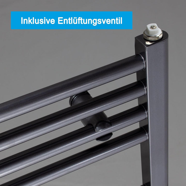 Heizkörper Badheizkörper Handtuchwärmer mit Mittelanschluss 50 mm anthrazit (764 x 500 mm) (348 Watt