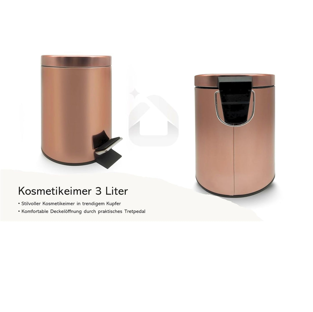 Kosmetikeimer 3 Liter in Kupfer für Badezimmer | Glänzende Oberfläche | Masse: 26 x 17 cm | Treteime