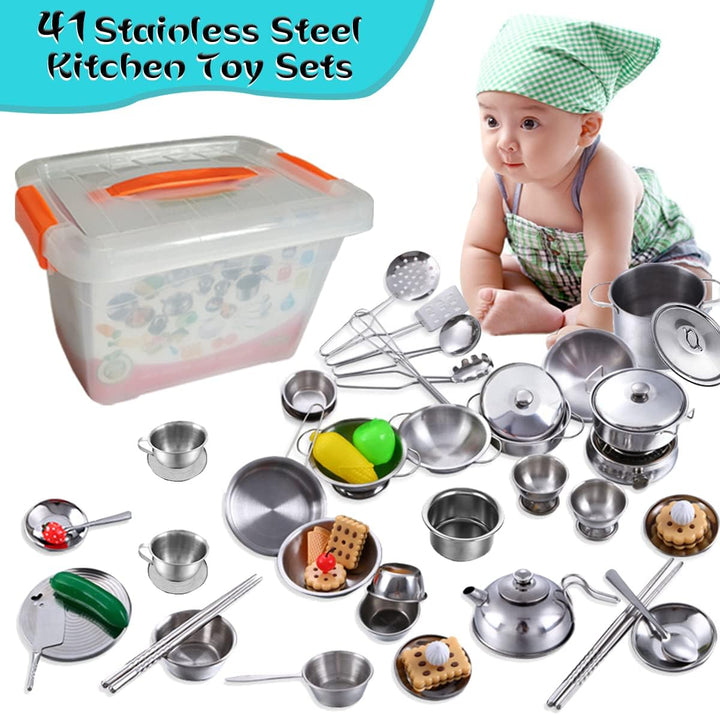 Kochutensilien Set Edelstahl Küchenspielzeug Pretend Play Töpfe Pfannen Spielzeug Kochgeschirr Kits