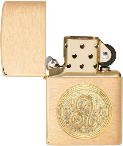 ZIPPO – Leo Emblem – Brass Brushed – Sturmfeuerzeug, befüllbar, in hochwertiger Geschenkbox Löwe, Lö