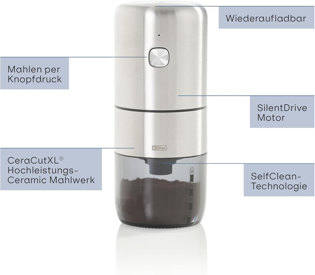 AdHoc MC10 Elektrische Kaffeemühle i.Mill | Wiederaufladbare Design-Kaffeemühle mit CeraCutXL Kerami