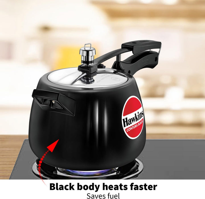 HAWKINS CB40 Harteloxiert Schnellkochtopf, Aluminium, 4 liters, Contura Schwarz 4-Liter, 4-Liter