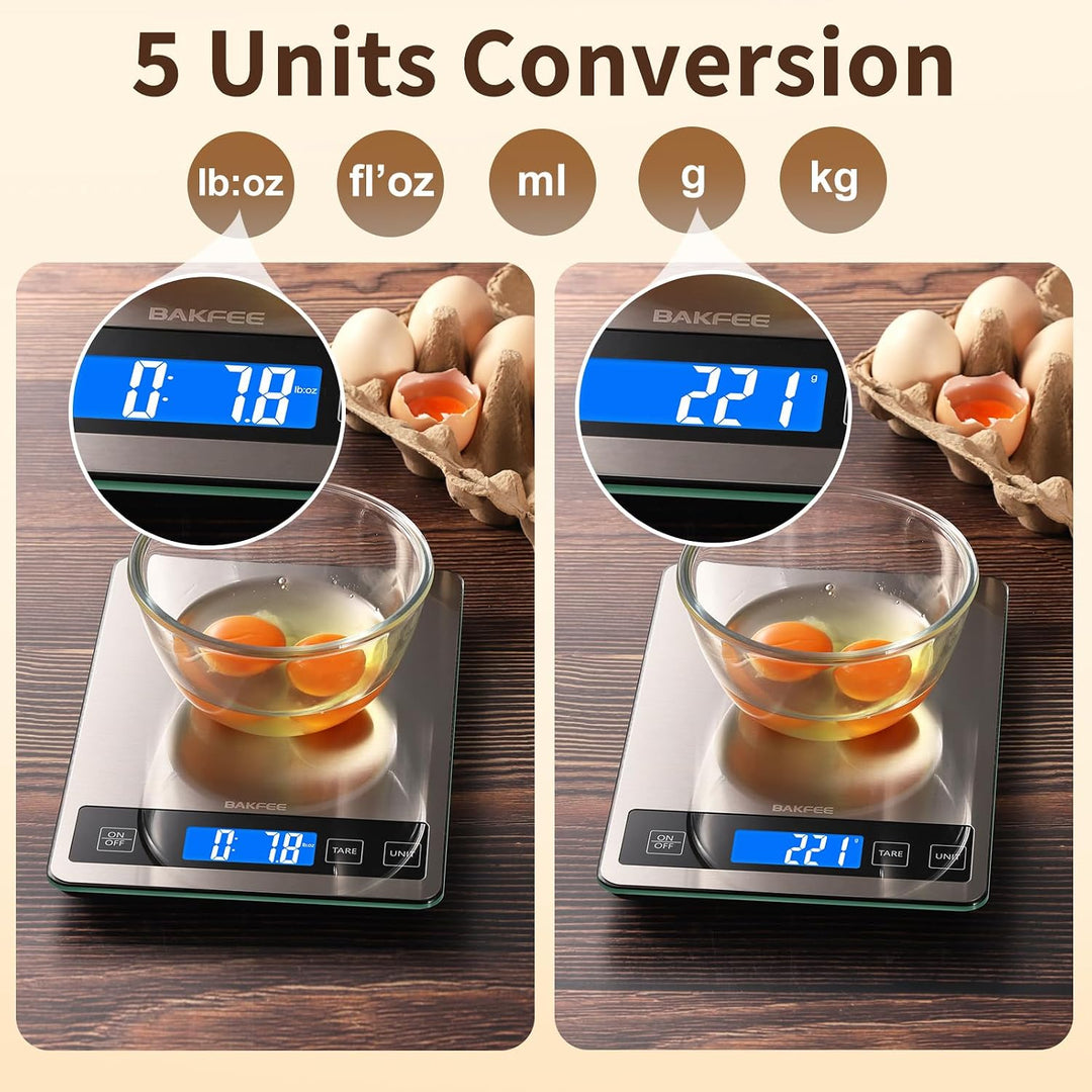 Digitale Küchenwaage mit gehärtetem Glas und Edelstahl-Oberfläche, 1 g / 0,1 oz Lebensmittelwaage mi