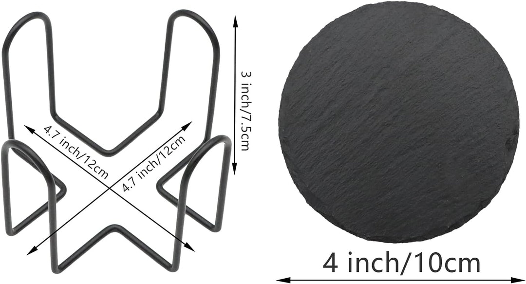 Getränkeuntersetzer mit Halter, VIBRATITE 10,2 cm schwarzer Schieferstein mit kratzfester Unterseite