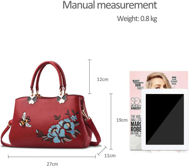 NICOLE&DORIS Handtaschen Damen Mode Schultertasche Geldbörse Retro Umhängetasche Frau Tote Stickerei