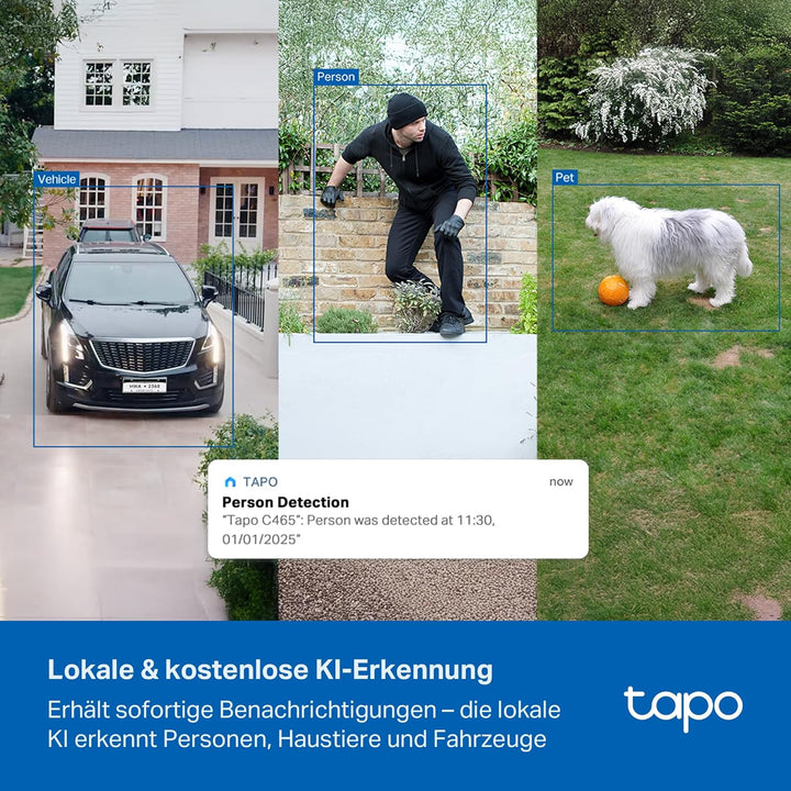 Tapo C465 Solar Aussenkamera Akku, 4K 8MP, Farbnachtsicht, kostenlose KI-Erkennung, 2-Wege-Audio, lo