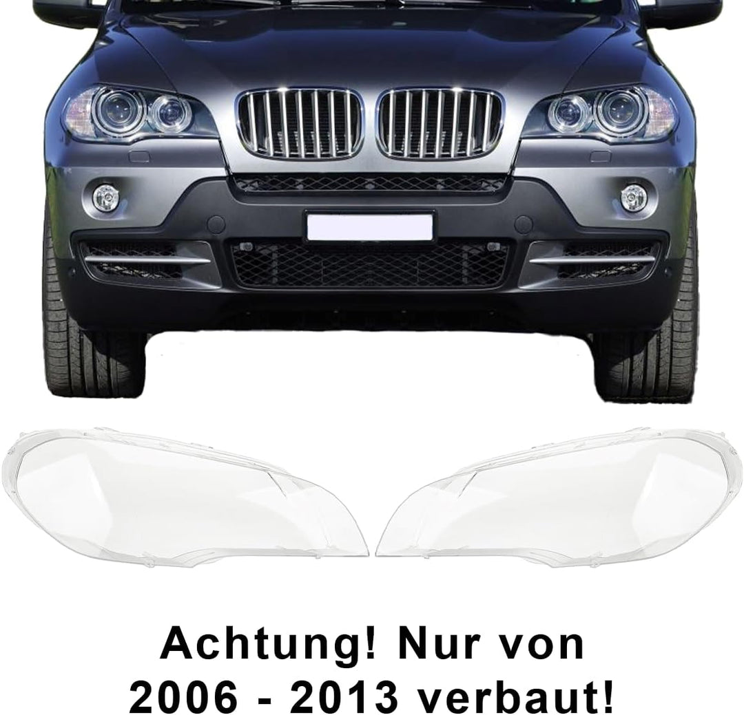 LST 2x Scheinwerferglas Streuscheibe Frontlicht Abdeckung links rechts Set kompatibel mit BMW X5 E70