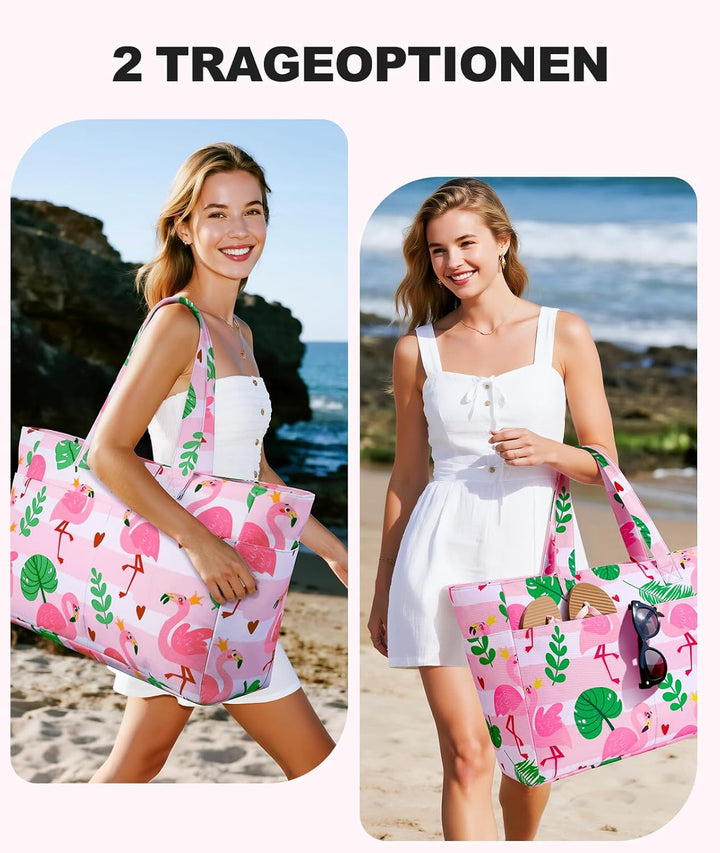 ISEYOU Strandtasche XXL Familie, Gross Strandtasche mit Reissverschluss Wasserdicht Sanddicht, Handt
