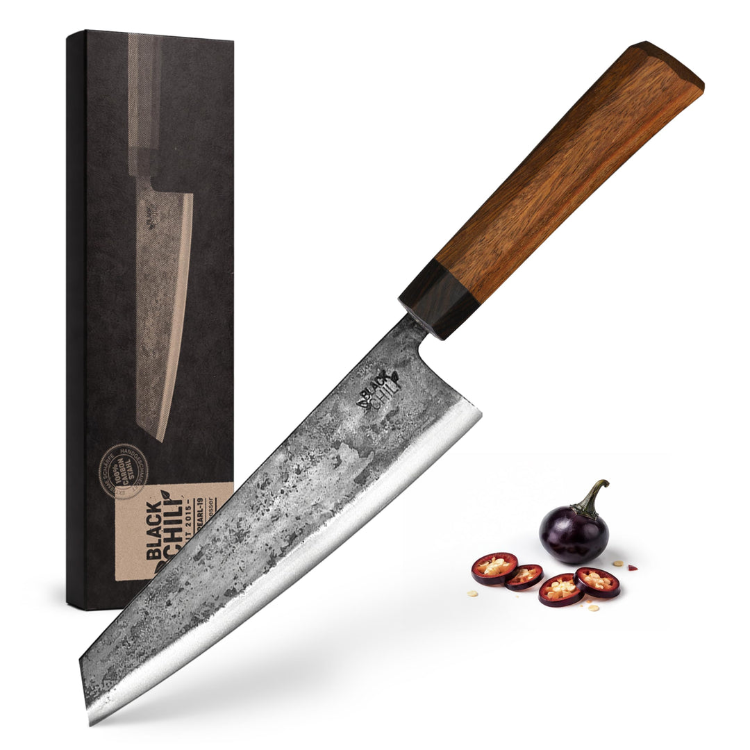 Chefmesser | Eisenholz Griff | 19 cm Carbonstahl Klinge mit 61–63 HRC | Profi Kochmesser für Fisch,