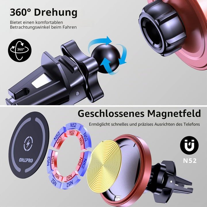 OHLPRO Magsafe Autohalterung mit Ladefunktion, 15W Schnellladegerät Magnetische Handyhalterung Auto