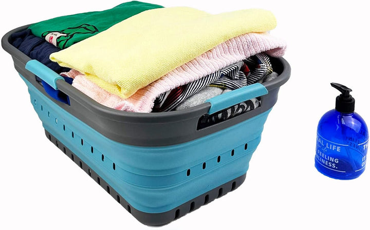 SAMMART 21L Super Mini Zusammenklappbarer Kunststoffkorb mit 3 Griffen – Faltbarer Pop-Up-Aufbewahru