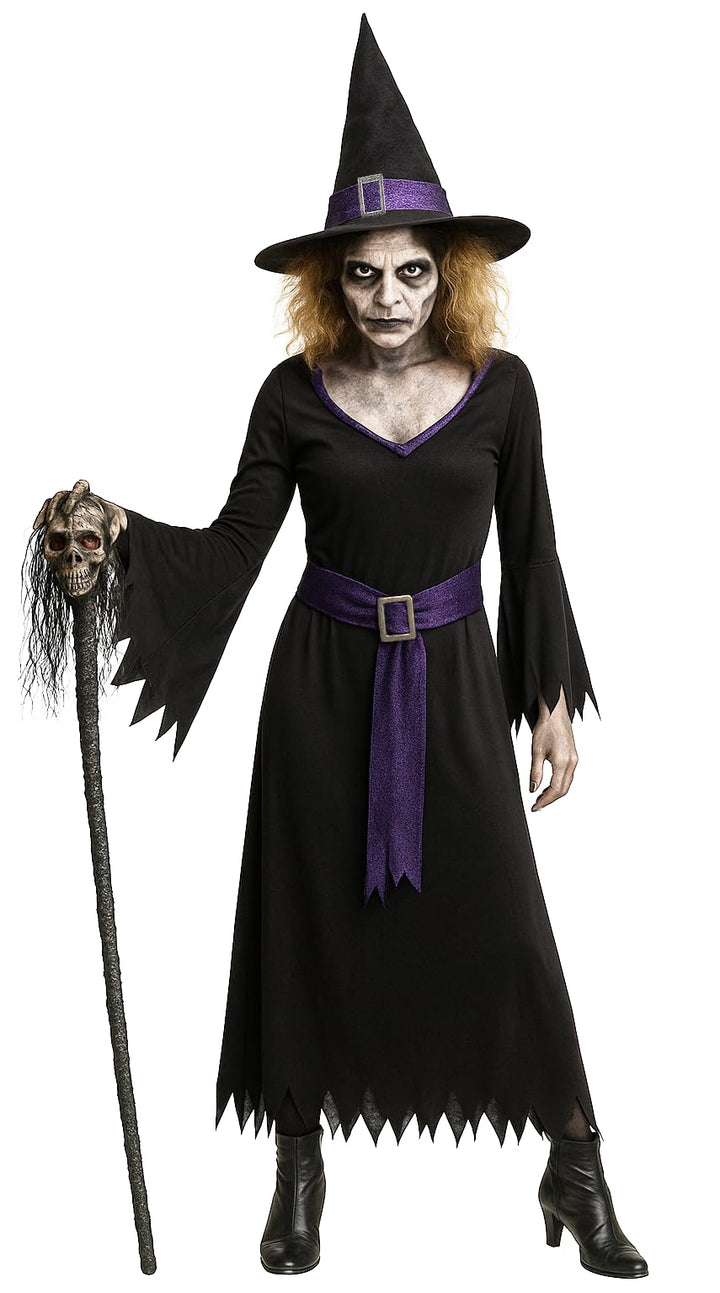 Foxxeo lila schwarzes Hexen Kostüm mit Hexenhut für Damen - Grösse M-XXXXL - Fasching Karneval Hallo