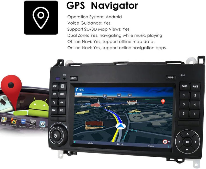 7 Zoll Android Autoradio,GPS Navi mit Bluetooth/FM/RDS/DAB+/WiFi für Mercedes-Benz W169/A150/A160/ A