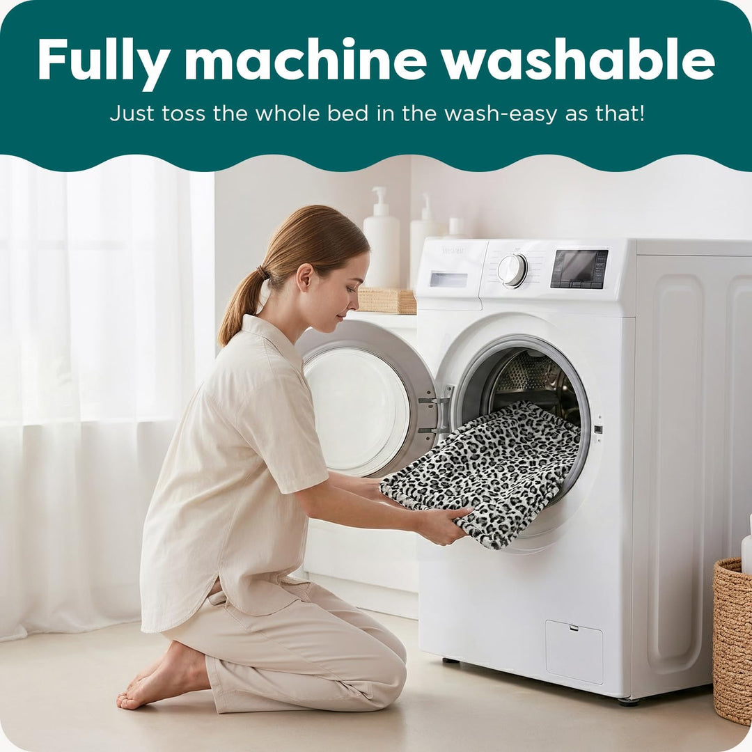 Furhaven Small Cat Bed ThermaNAP Quilted Faux Fur Self-Warming Pad, Washable - Snow Leopard, Small S