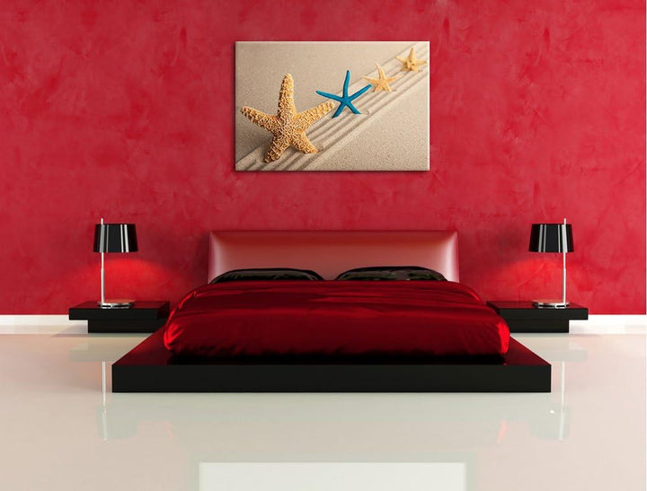 Seesterne im Sand Format: 100x70 auf Leinwand, XXL riesige Bilder fertig gerahmt mit Keilrahmen, Kun