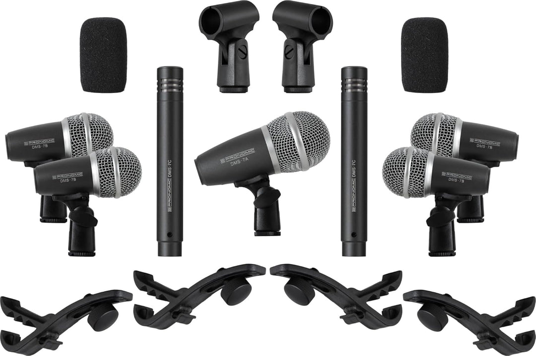 Pronomic DMS-7 Drum Schlagzeugmikrofonset - Drum Mikrofon Set mit 7 Mikrofonen für Bühne und Tonstud