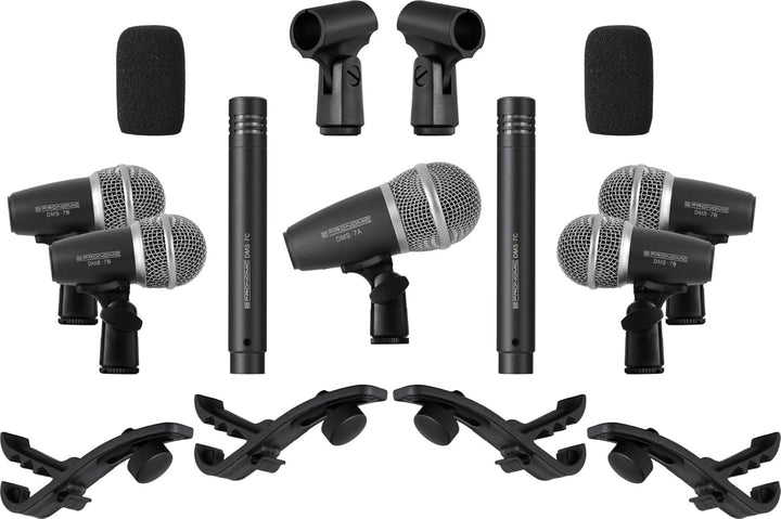 Pronomic DMS-7 Drum Schlagzeugmikrofonset - Drum Mikrofon Set mit 7 Mikrofonen für Bühne und Tonstud