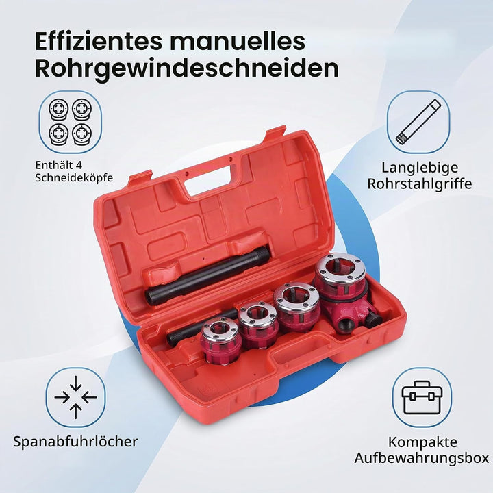 Rohr Gewindeschneider Set, Schneidkluppensatz Rohrgewindeschneidsatz mit 4 Gewindeschneideisen 1/2"