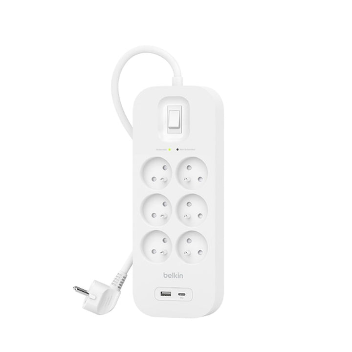 Belkin 6-Fach Steckdosenleiste mit Überspannungsschutz, Wandmontage, 6 Steckdosen, 2-m-Netzkabel, gr