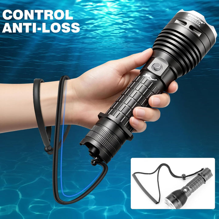 WholeFire LED Tauchlampe IPX8 Wasserdichte 6000 Lumen Tauchen Taschenlampe 3 Modi Wiederaufladbare U