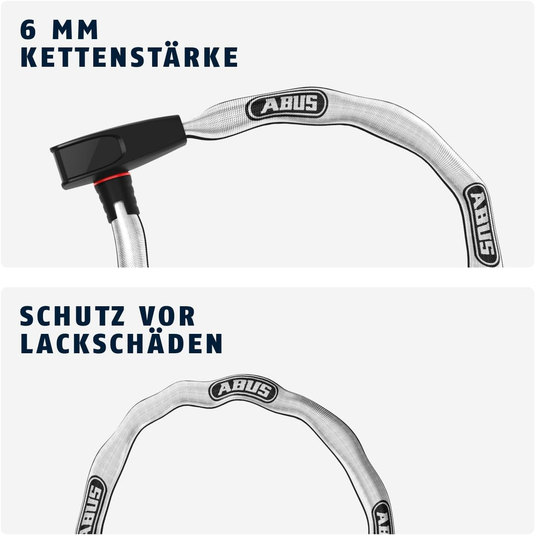 ABUS Kettenschloss Catena 6806K – Leichtes Fahrradschloss aus gehärtetem Stahl mit modischem Textils
