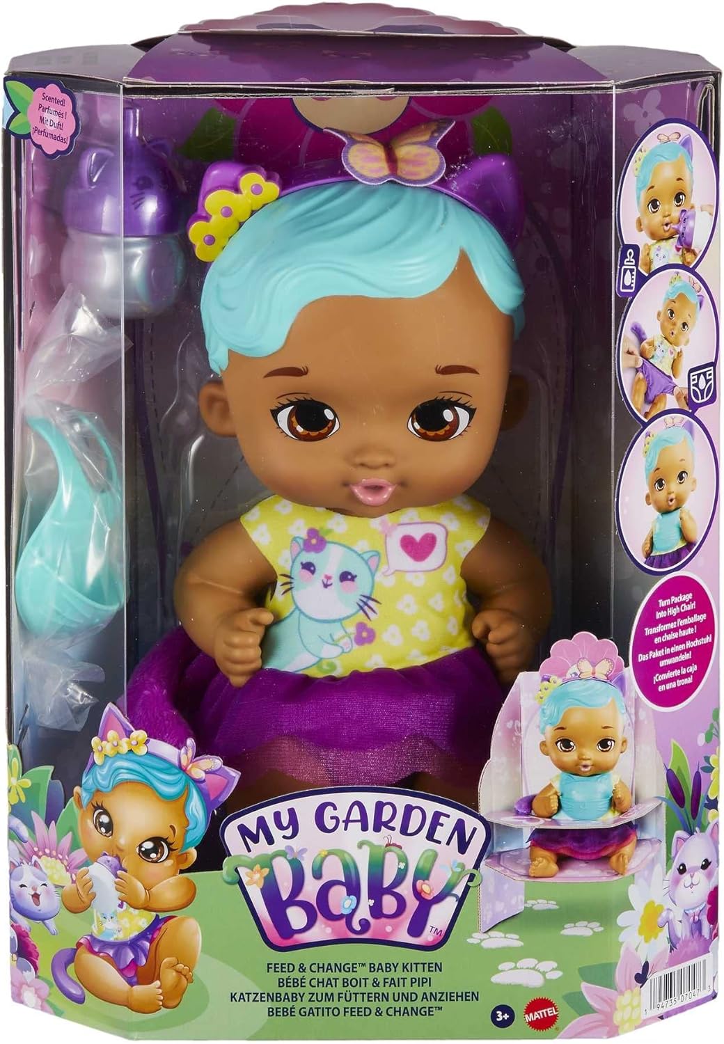 My Garden Baby HHL22 - Katzen-Baby Puppe (blaue Haare) mit Katzenohren und süssem Jasmin-Duft, inklu