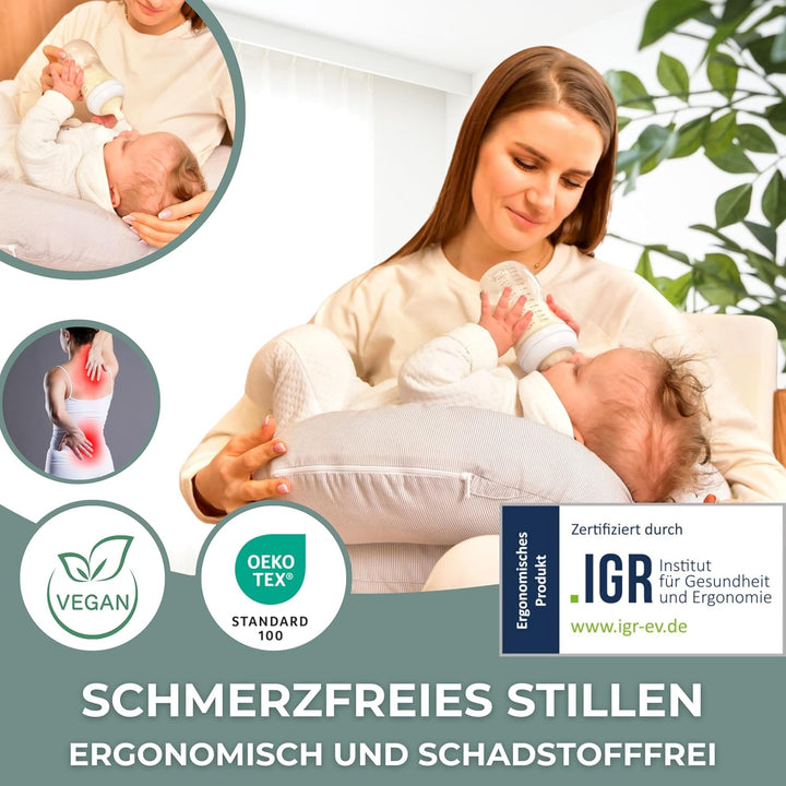 sei Design Stillkissen klein Baby- Stillhörnchen mit abnehmbaren Stillkissenbezug aus 100% Baumwolle
