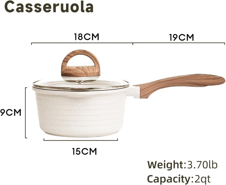 JEETEE Kasserolle 18 cm, 2L Stielkasserolle mit Deckel, klein Kasserolle Stieltopf, Milchpfanne, Mil