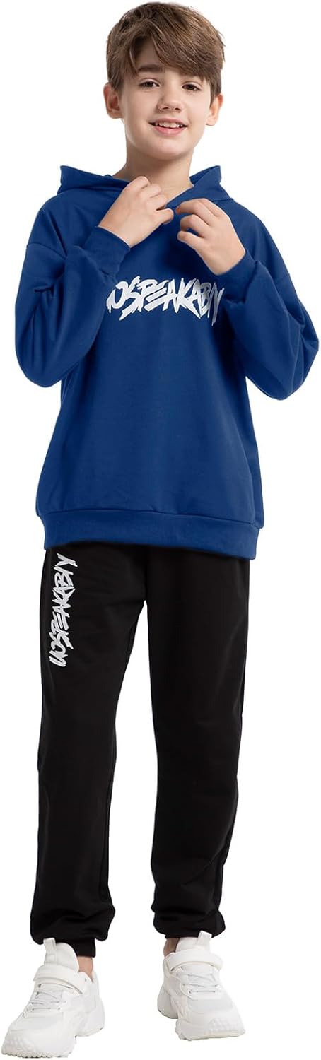 amropi Jungen Hoodie Trainingsanzug Sweatshirt Top und Hose Kleidungsset 2-15 Jahre 4-5 Jahre Blau K