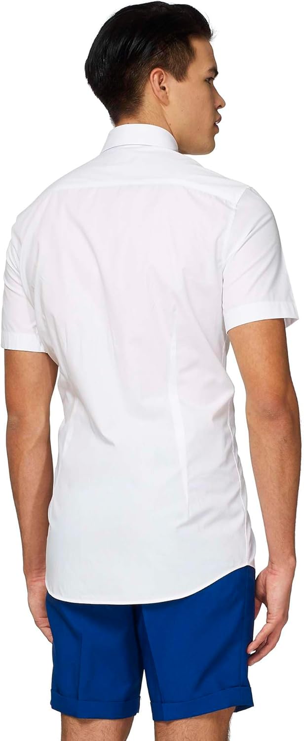 OppoSuits Herren Shirt Kurzarm Pool Life Hemd mit Button-Down-Kragen L Weiss, L Weiss