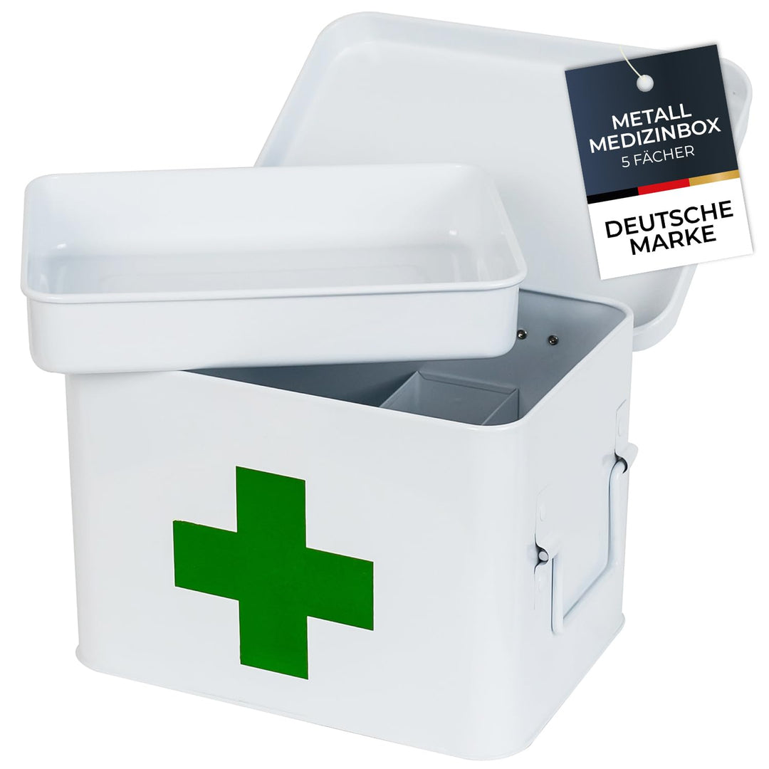 HMF Hausapotheke aus Metall zur Medikamenten Aufbewahrung | 22,5 x 16,5 x 15,5 cm | Weiss 22.5 x 16.