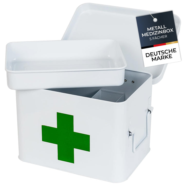 HMF Hausapotheke aus Metall zur Medikamenten Aufbewahrung | 22,5 x 16,5 x 15,5 cm | Weiss 22.5 x 16.