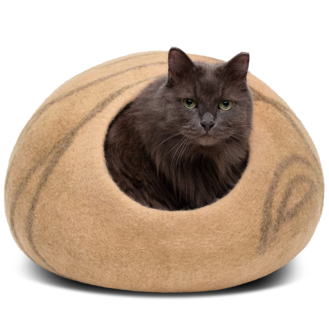 MEOWFIA Katzenbett Höhle – Umweltfreundliche Betten aus 100% Merinowolle für Katzen und Kätzchen (L,