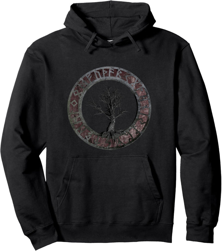 Weltenesche Yggdrasil Irminsul Vegvisir Wikinger Runen Pagan Pullover Hoodie