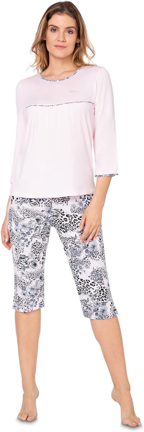 e.FEMME Damen Schlafanzug Nicole 151 aus Viskose/Elasthan 36 Rosa/Leo, 36 Rosa/Leo