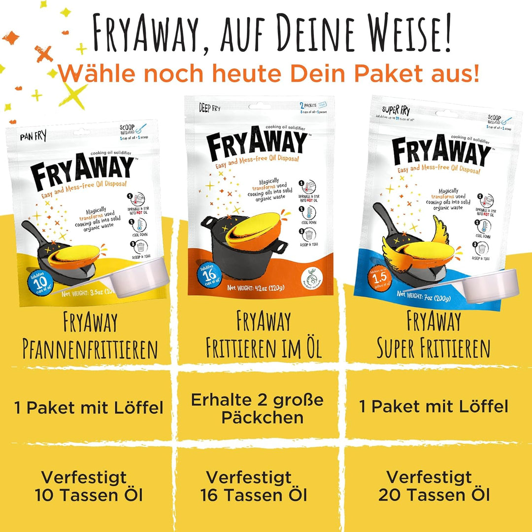 FryAway Super Fry Speiseöl-Verfestigungspulver, 100% pflanzlich, Altöl-Entsorgung, verfestigt bis zu