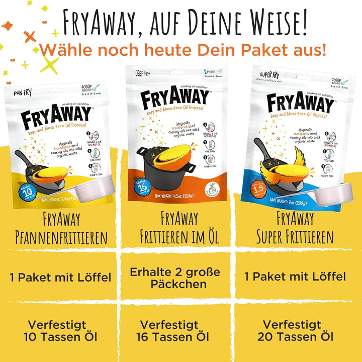 FryAway Super Fry Speiseöl-Verfestigungspulver, 100% pflanzlich, Altöl-Entsorgung, verfestigt bis zu